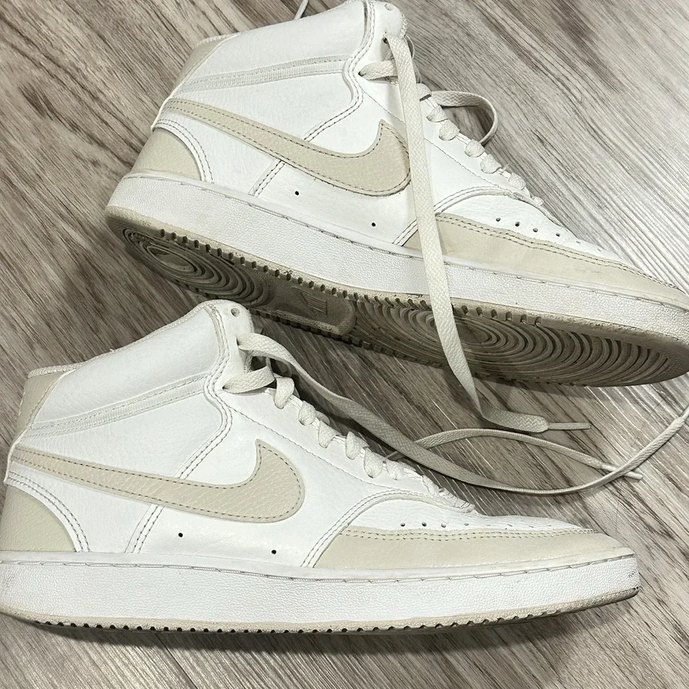 Nike Court Vision Mid Womens 8 Leather Mid Top Sneakers CD5436-106 White Beige